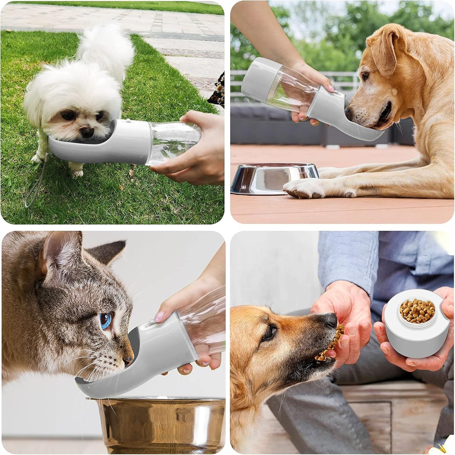 Dog Water Bottle for Walking, Portable Dog Water Dispenser, Multifunctional and Detachable Design Combo Food Container, Pet Travel Camping Water Bottle Gear for Outdoor Hiking(Gray)